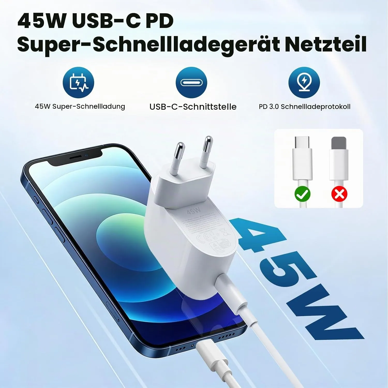 45W USB-C Charger with 2 m Cable view 4